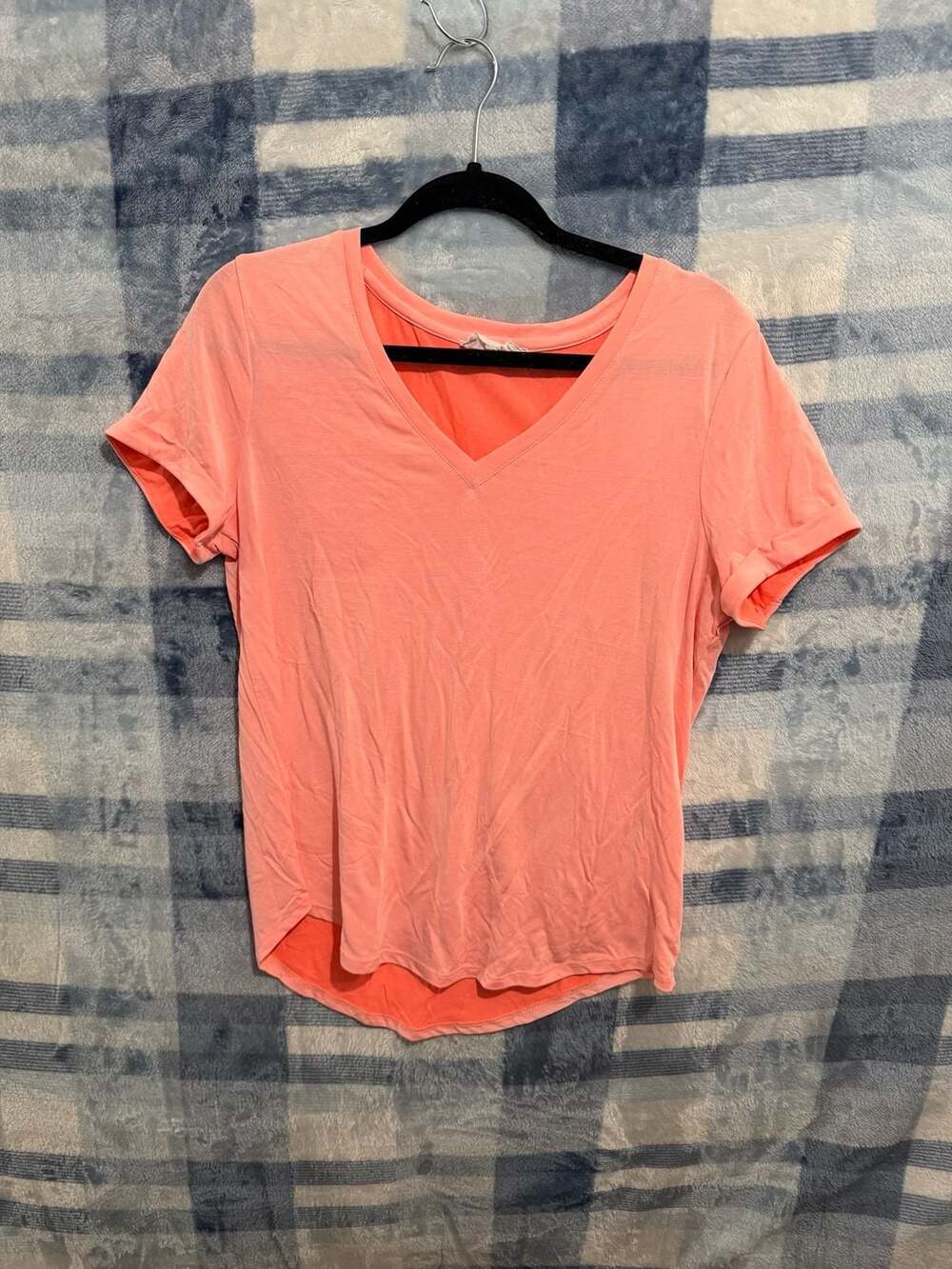 Pink Rose Women's Coral Pink V-Neck Short Sleeve T-Shirt